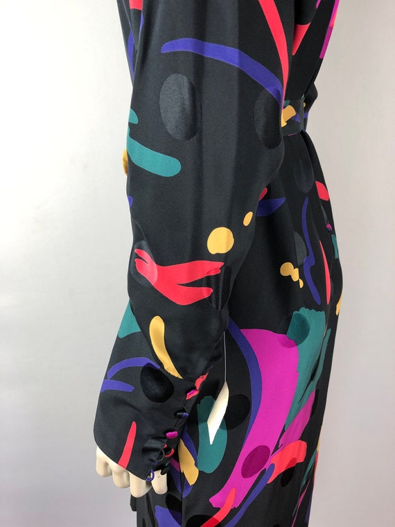 NWT 80's Vintage Black Multicolor Silk Dress Abst… - image 4