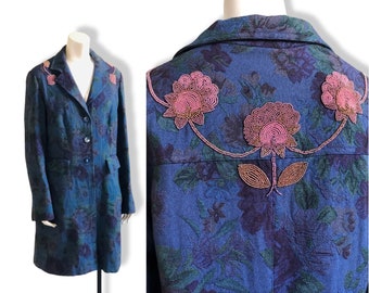 Vintage Blue Tapestry Coat With Beading Embellishments