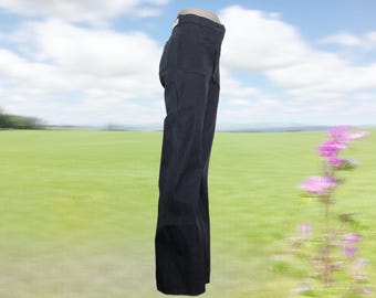 70s Vintage Bell Bottoms Jeans Naval Denim High Waist Sailor Dungarees 1970s Dark Wash Deadstock