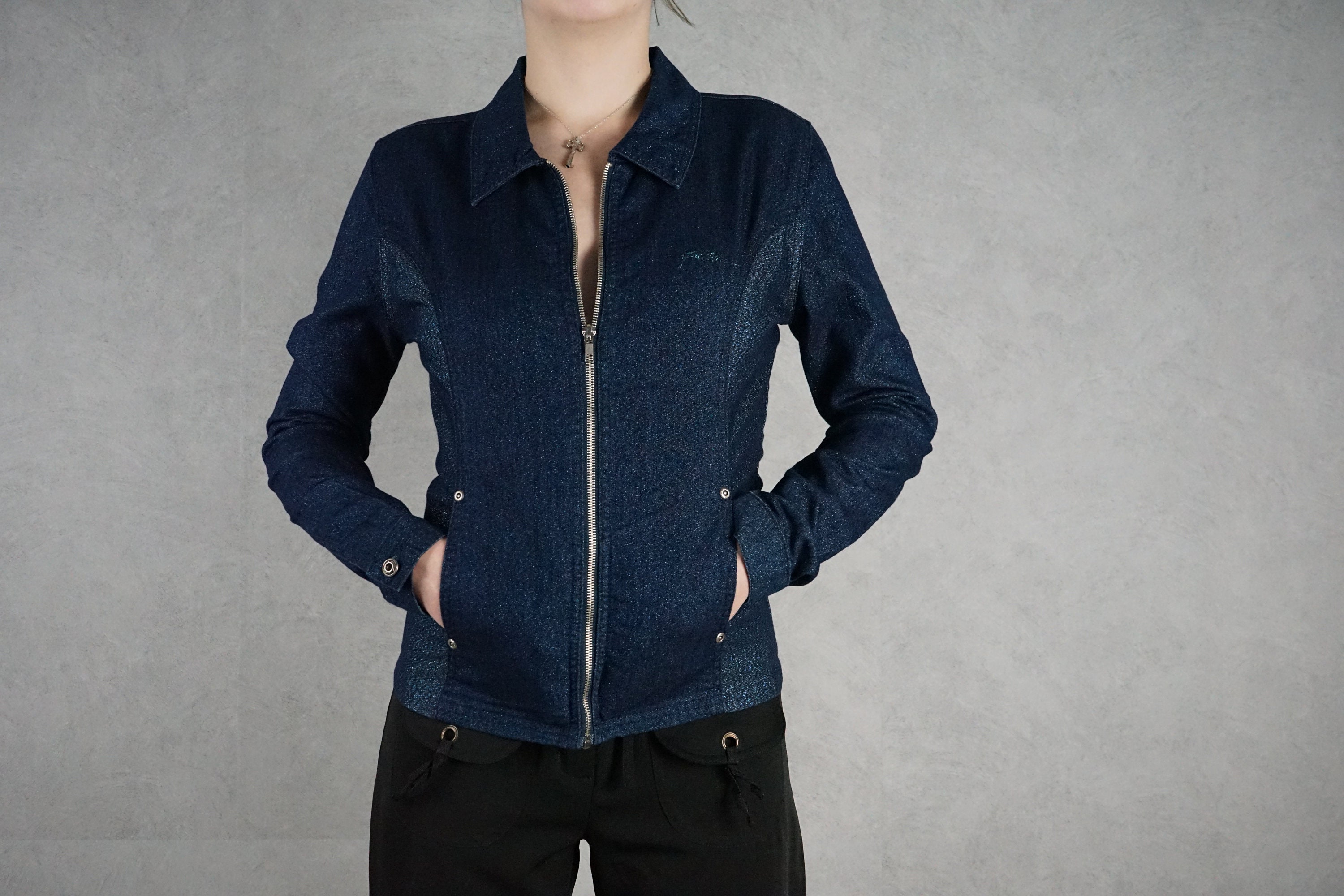 90s Fubu Short Denim Jacket Sparkly Fitted Zippered Jean Top - Etsy