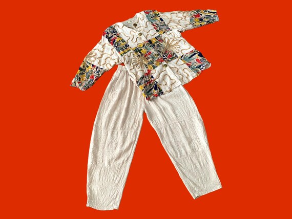 80s Vintage Patchwork Jacket & Pants Set With Art… - image 9
