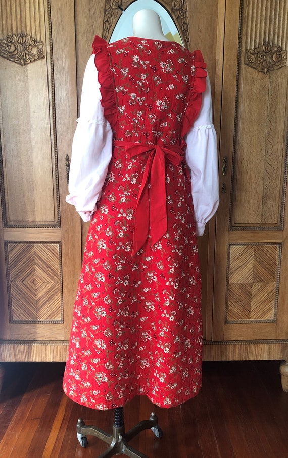 70's Quilted Dress In Red Calico Vintage Surplice… - image 8