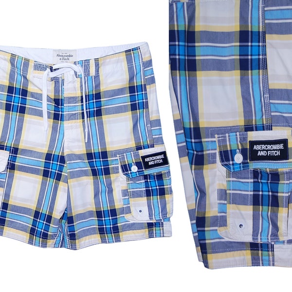 NWT 90s Vintage Abercrombie & Fitch Plaid Trunks Swim Shorts Men's XL