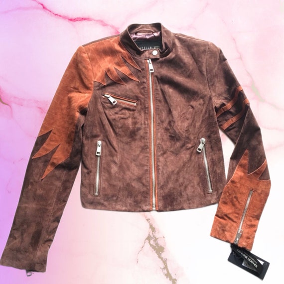 Vintage Brown Suede Patchwork Jacket Orange Detai… - image 6