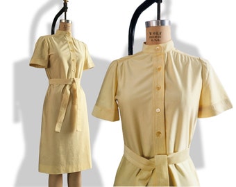 60's 70's Belted Shift Dress Vintage Qiana Mod Nylon Schrader Shirtdress