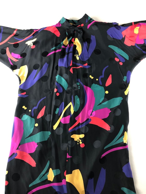 NWT 80's Vintage Black Multicolor Silk Dress Abst… - image 1