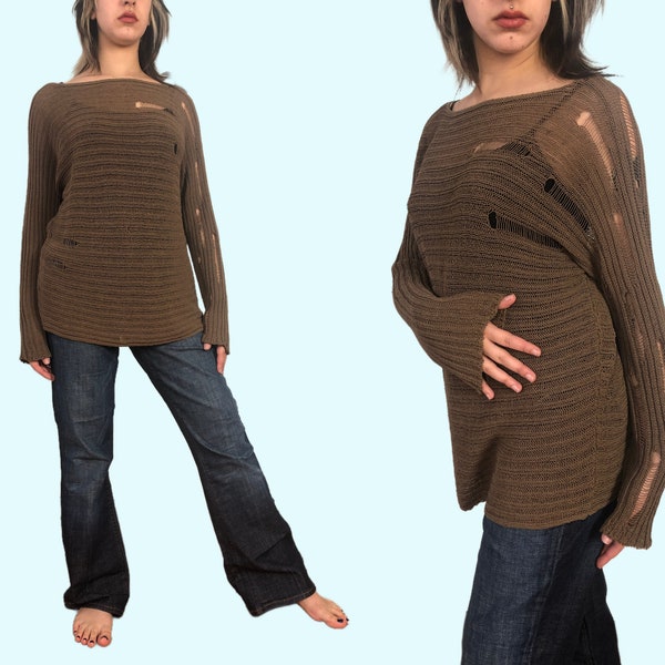 Années 90 Sarah Pacini Distressed Sweater vintage Holes Pattern Pullover Jumper