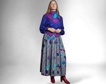 Vintage 80s Jeanne Marc Dress | Novelty Print Long Sleeve, Size 8