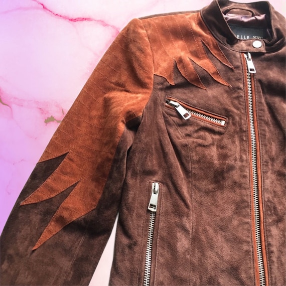 Vintage Brown Suede Patchwork Jacket Orange Detai… - image 4