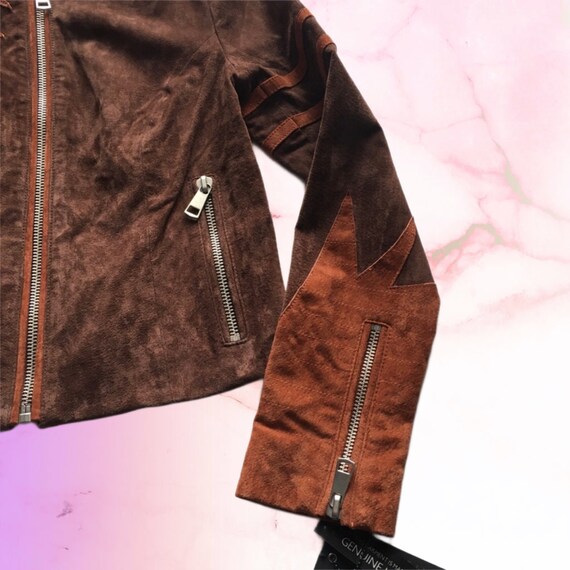 Vintage Brown Suede Patchwork Jacket Orange Detai… - image 5