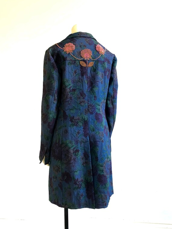 Vintage Blue Tapestry Coat With Beading Embellish… - image 6