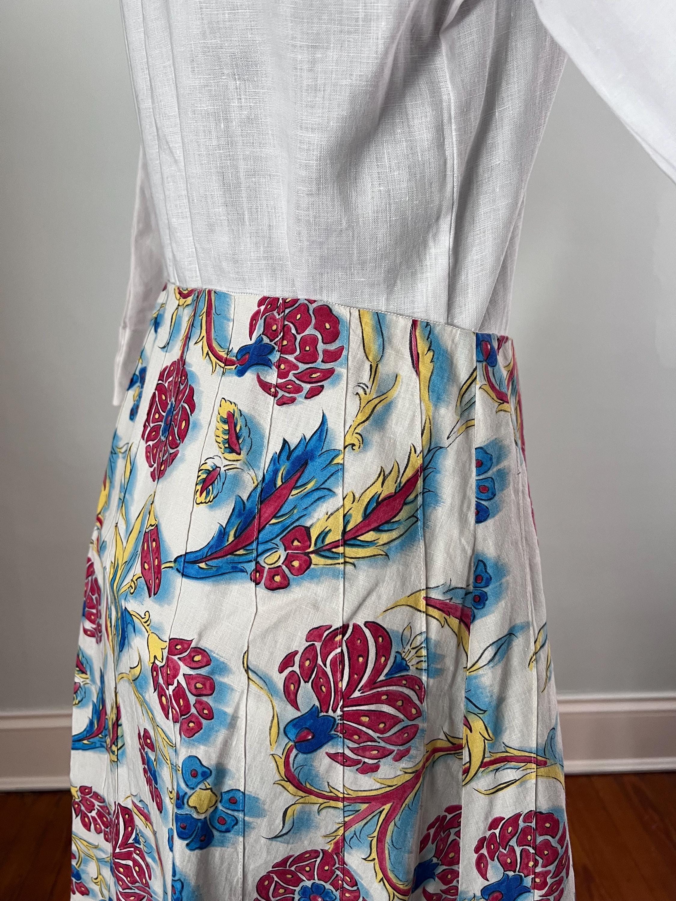 Celine Vintage linen skirt セリーヌ スカート リネン Vintage Celine Linen Skirt White Multicolor 100% Linen Paisley