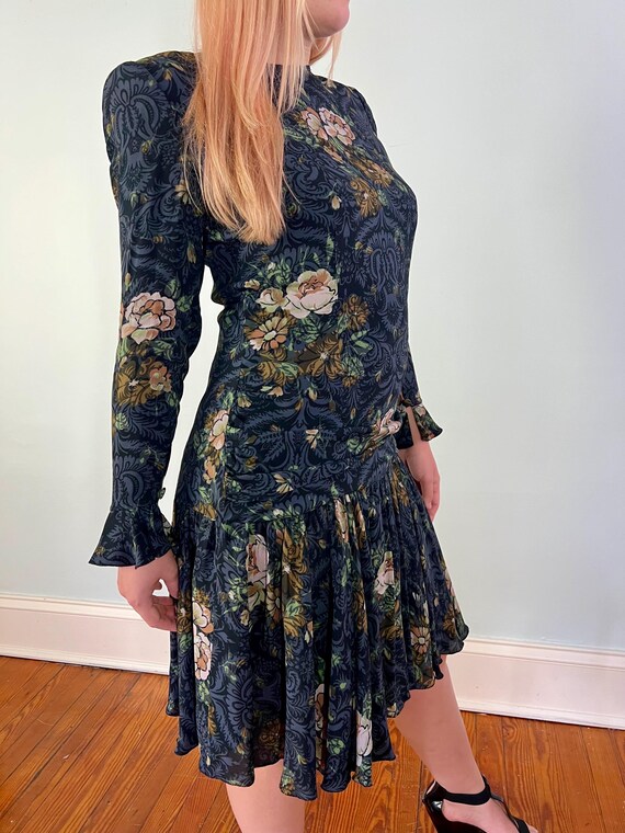 Giorgio Armani, 90s Giorgio Armani Dress, Dark Floral Low Waist 46 It / 12 US