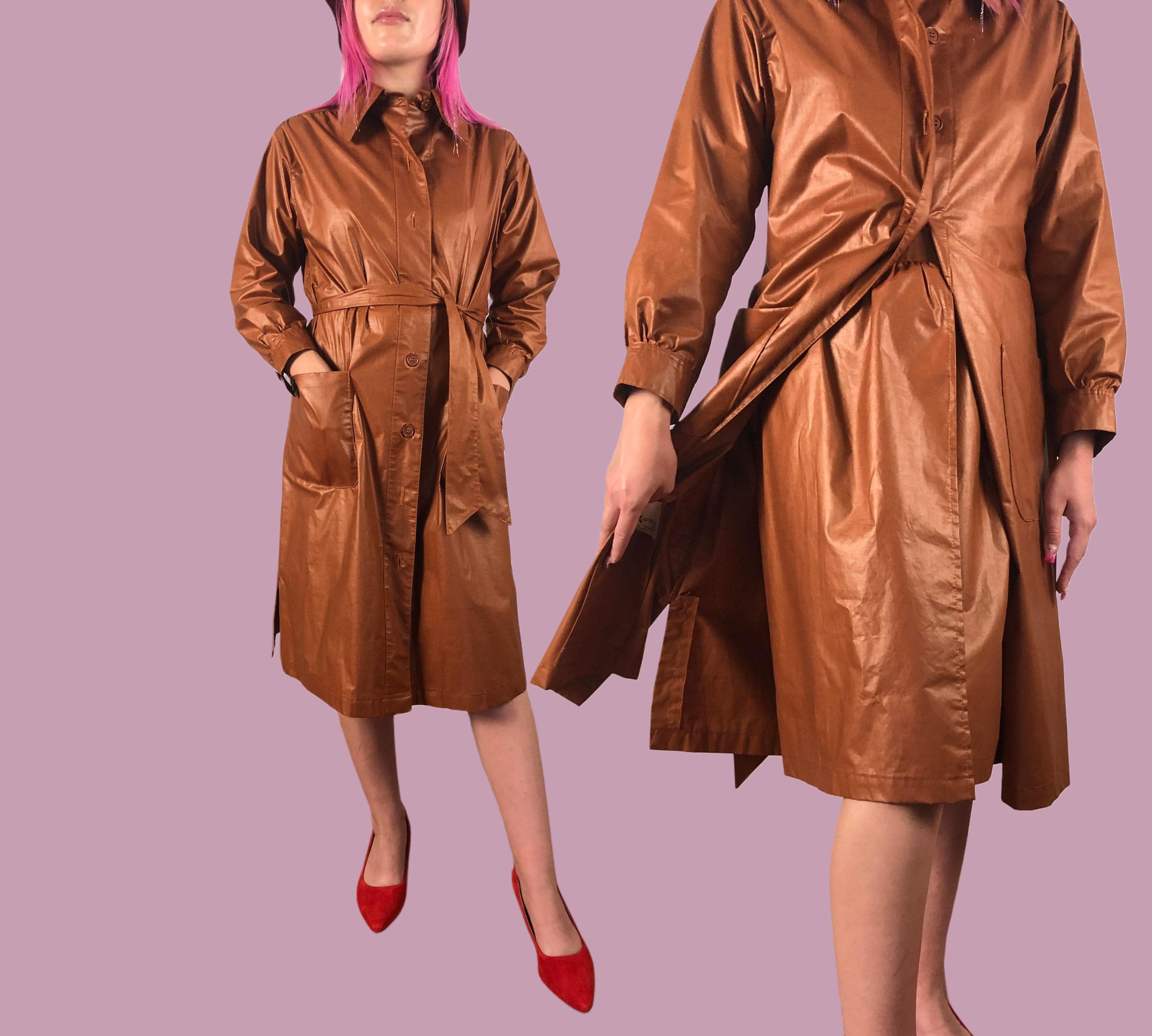 70s Bronze Trench Coat Skirt and Hat Set Count Romi 1970s Vintage