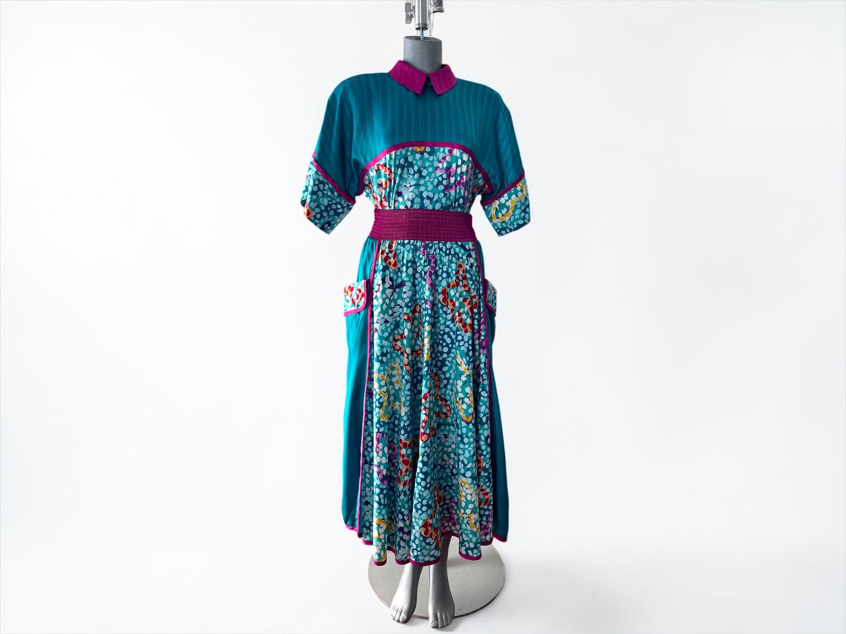 80’s JEANNE MARC ロングワンピース　ドレス Vintage 80s Jeanne Marc Dress | Novelty Print Long Sleeve, Size 8
