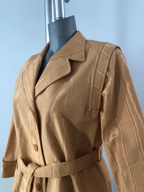 60’s 70’s Vintage Moire Yellow Gold Belted Coat C… - image 5