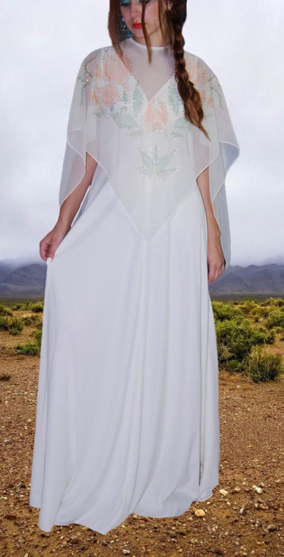60's 70's Vintage Long Angelic Boho Dress w/ Deta… - image 2