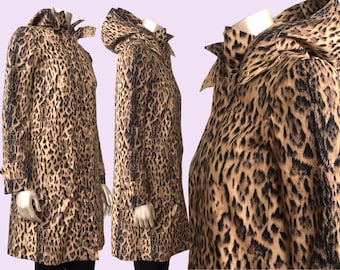 Vintage J. Crew Animal Print Waterproof Coat Cheetah Trench w Removable Hood Small