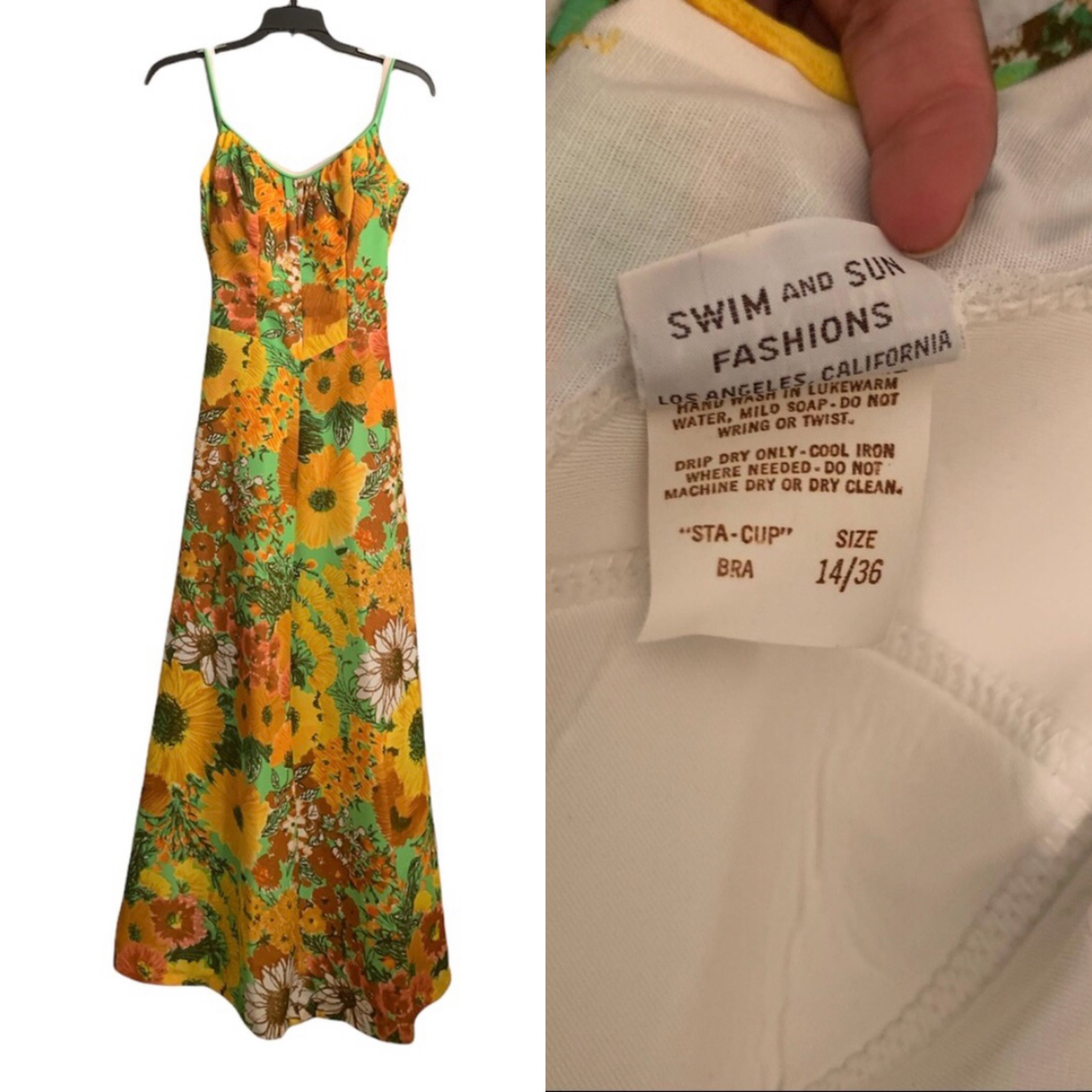 60s Vintage Bullet Bra Maxi Dress in A Warm Floral Print