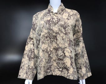 90s Vintage Eskandar Tapestry Coat Mandarin Collar Boxy Jacket