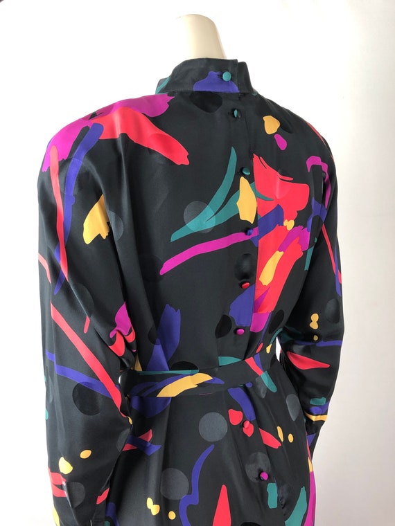 NWT 80's Vintage Black Multicolor Silk Dress Abst… - image 6