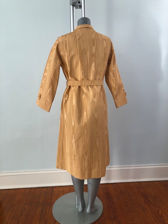 60’s 70’s Vintage Moire Yellow Gold Belted Coat C… - image 7
