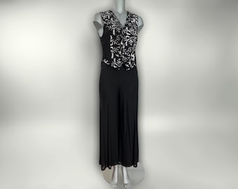 Pantaloni vintage anni '90 Tadashi a vita alta in nylon nero, pantaloni palazzo eleganti a gamba larga sovrapposti XS