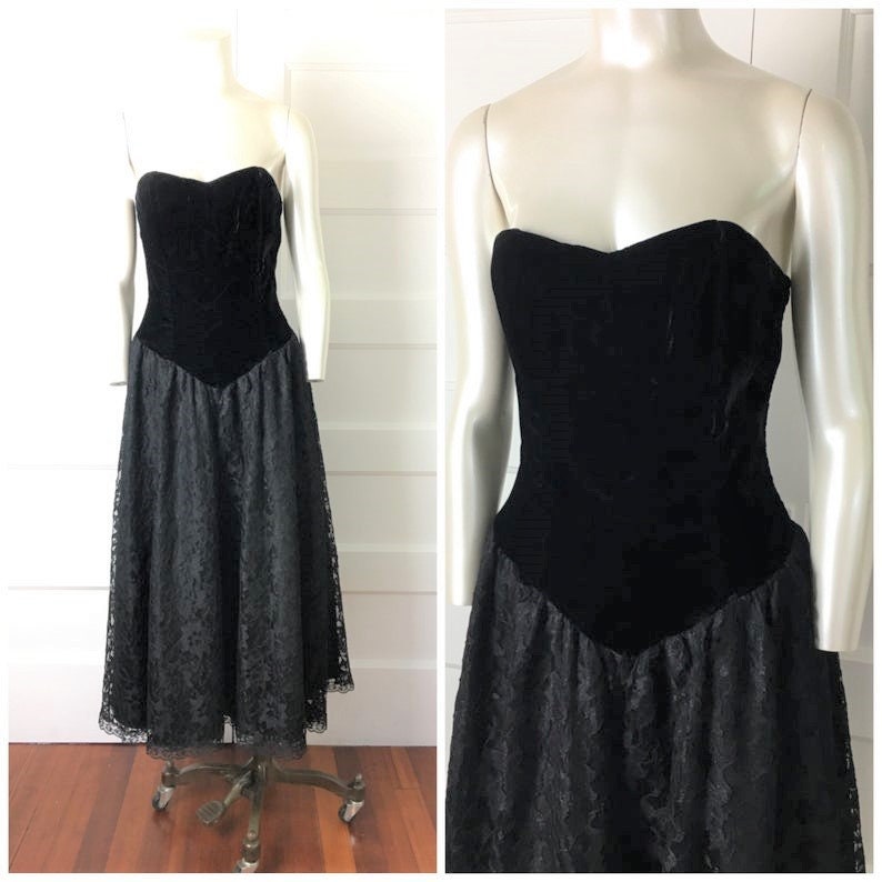 80's Vintage Strapless Sweetheart Velvet and Lace 80's - Etsy