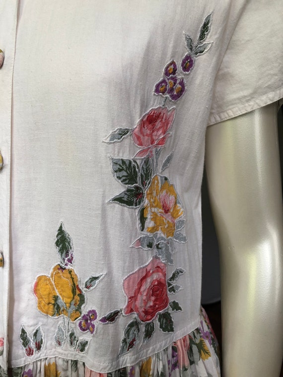 80's 90's Vintage Floral Cotton Dress Short Sleev… - image 8