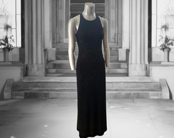90s Black Mesh Maxi Dress Open Back Minimalist Witchy Gown Laundry Shelli Segal Small 4