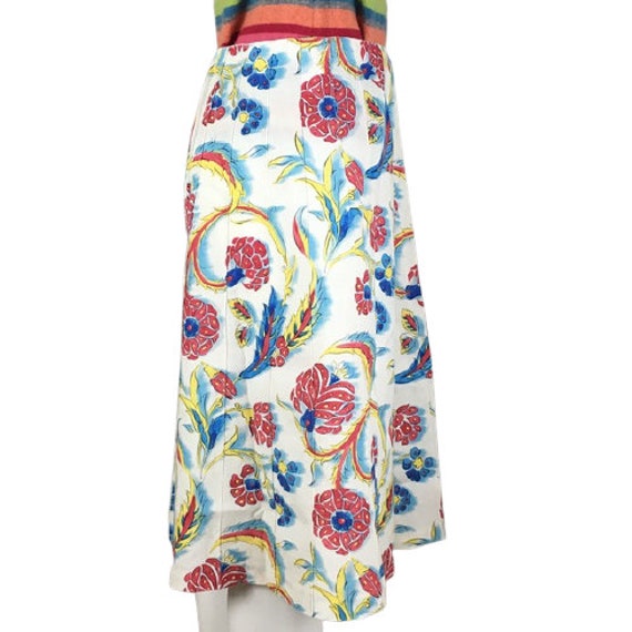 Celine Paris Vintage A line Floral Linen Skirt 42 - image 4