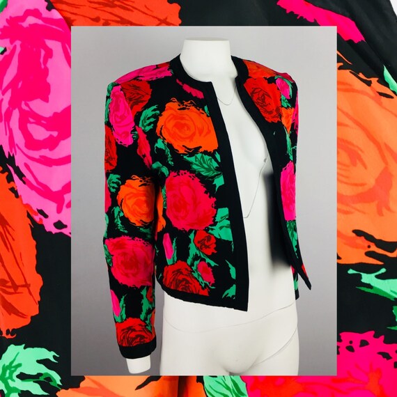 80's VTG FLORA KUNG Reversible Rose Print Cropped