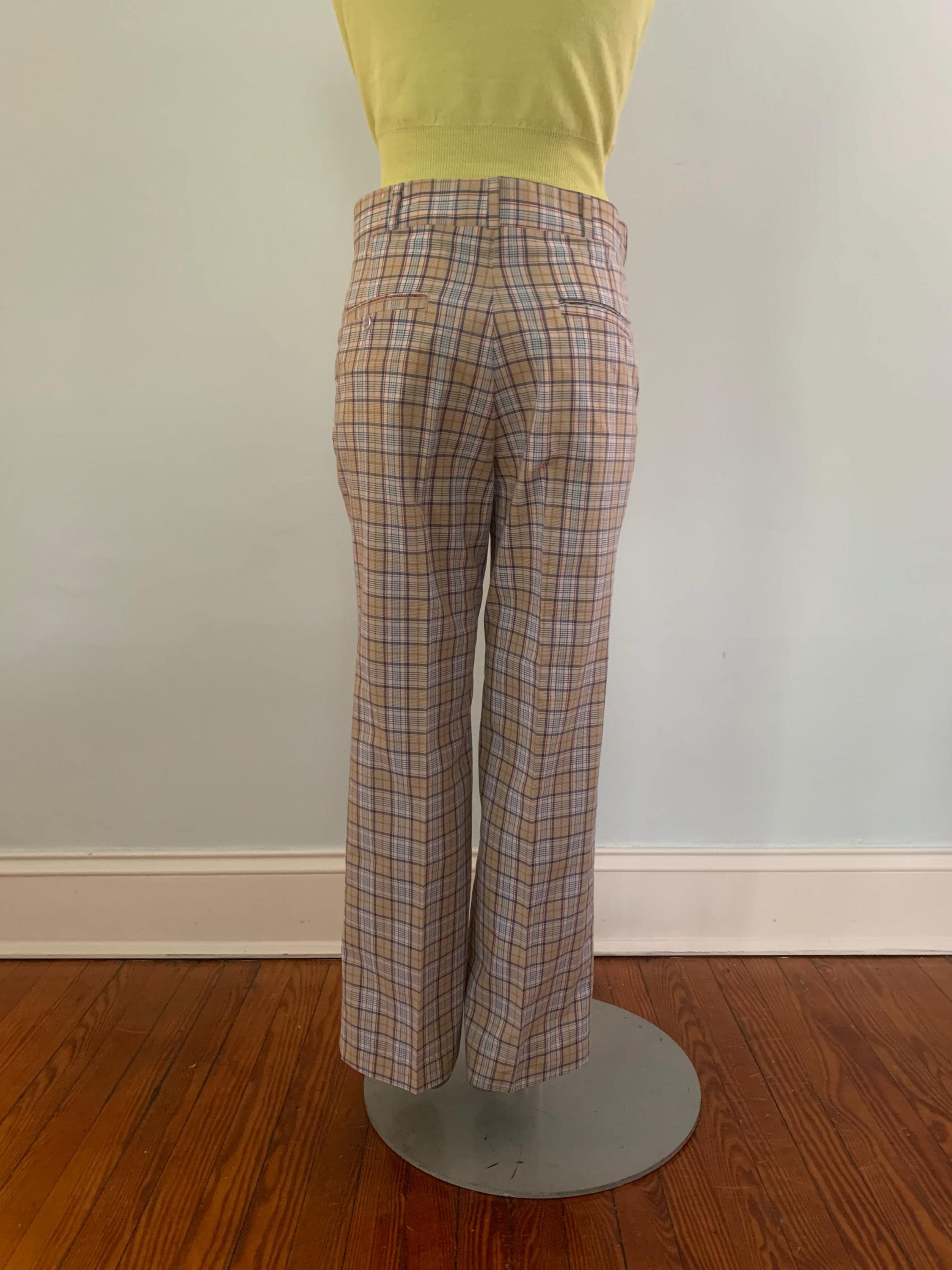 70s Vintage Tartan Plaid Golf Trousers Wrinkle Free High Waisted