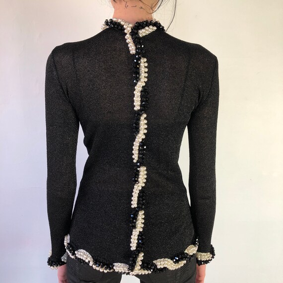 80's French Couture Lurex & Pearls Long Sleeves T… - image 3