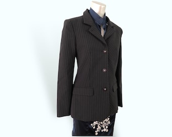 90s Versace Blazer Pinstriped Medusa Buttons Striped Fitted & Stretchy Corpcore Professional Women's Jacket Made In Italy 40 It