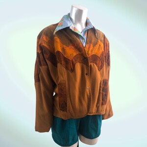 Vintage Faux Suede Chevron Jacket 70s Patchwork Bomber Southwestern Short Coat Small Medium