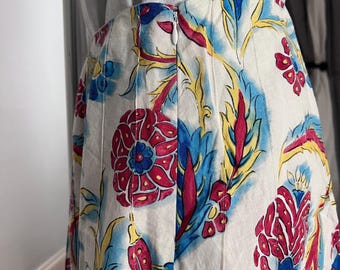 Vintage Celine Linen Skirt White Multicolor 100% Linen Paisley