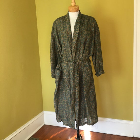 80's VTG Geometric Print Silk Robe Lounge Belted P