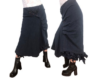 Y2K Black Linen Avant Garde Skirt With Detachable Acetate Slip 2 in 1 Micro Pleats Deadstock Completo Lino By Arthurio
