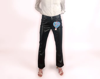 Jeans évasé noir brillant 90, pantalon bootcut extensible, chewing-gum An2K