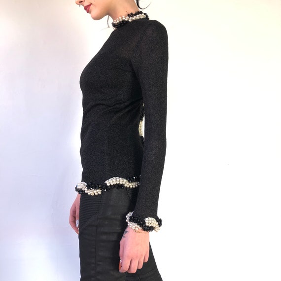 80's French Couture Lurex & Pearls Long Sleeves T… - image 6