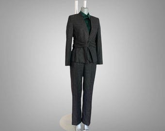 Completo da donna in lana testurizzata Max Mara anni '90, completo da ufficio vintage Y2K, composto da 2 pezzi, pantaloni e blazer, stilista italiano