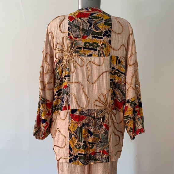 80s Vintage Patchwork Jacket & Pants Set With Art… - image 3