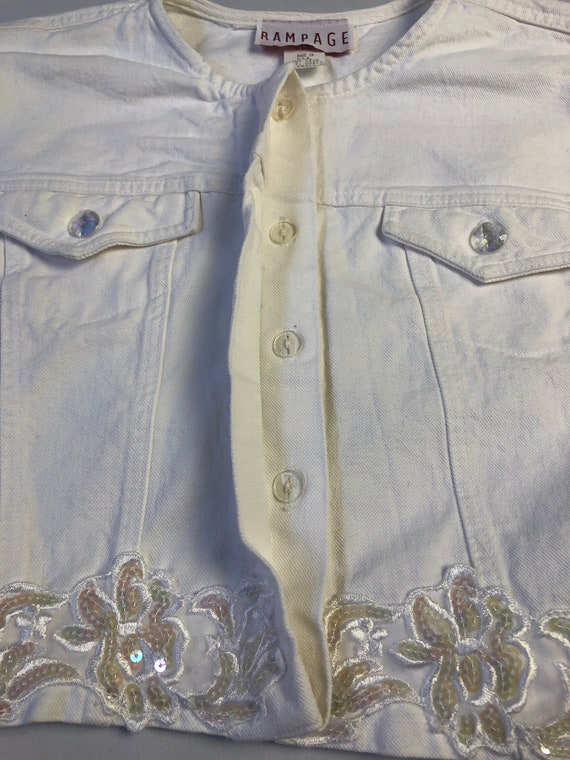 80's Vintage White Sequined Denim Jacket And Shor… - image 9