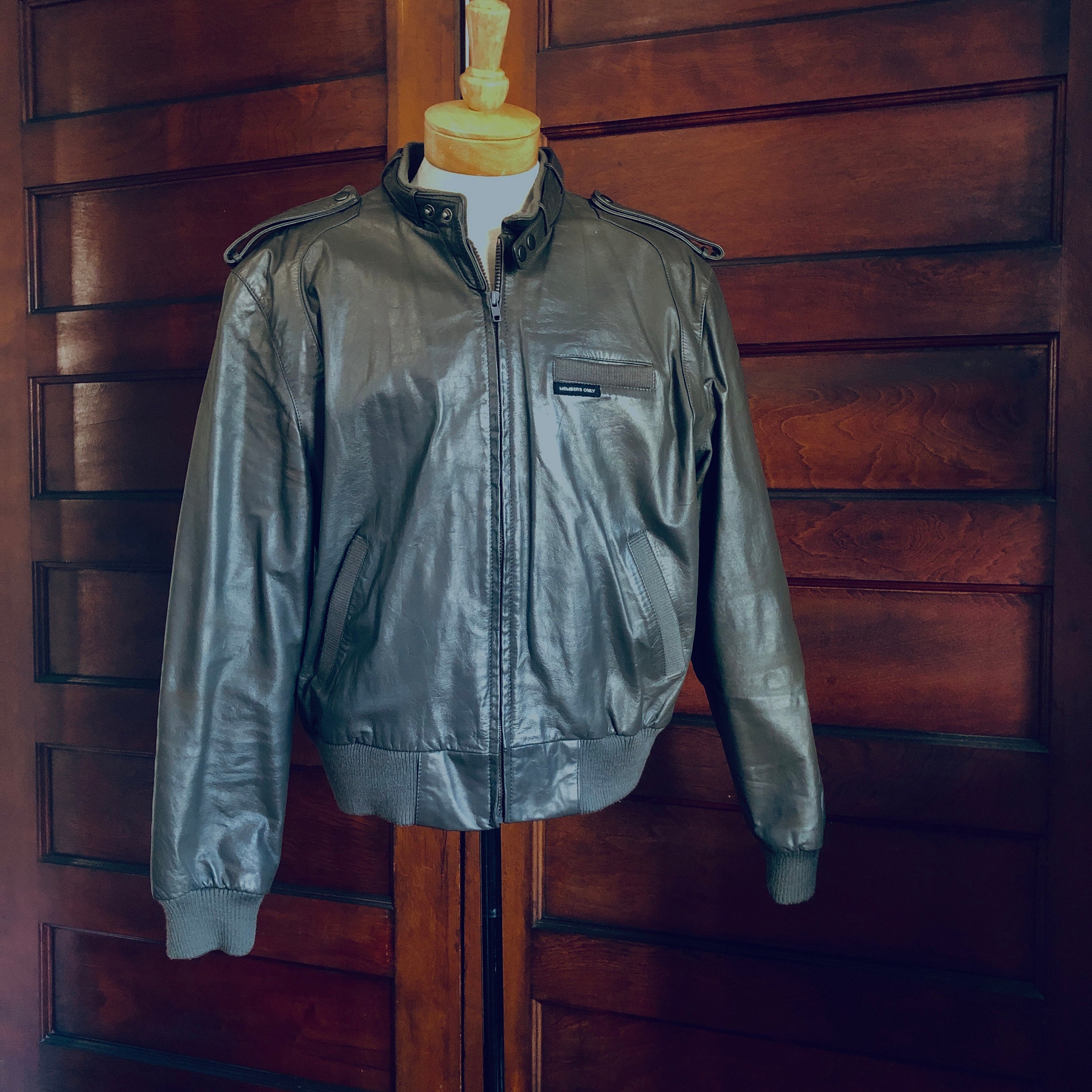 80's Members Only Leather Jacket Vintage Gray Motorcycle 