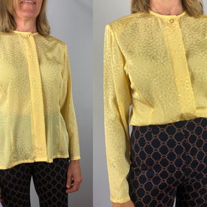 80s Vintage Bright Yellow Silky Blouse 1980s High Neck Secretary Shirt Shiny Lightweight Chic Long Sleeves Top Miss Sophisticates Pendleton