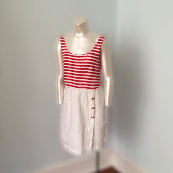 80's Vintage Nautical White & Red Dress By La Cos… - image 8