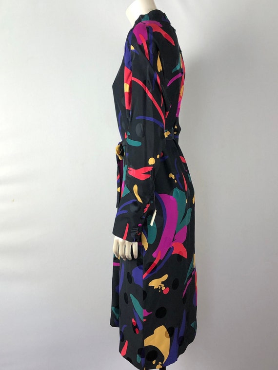 NWT 80's Vintage Black Multicolor Silk Dress Abst… - image 3