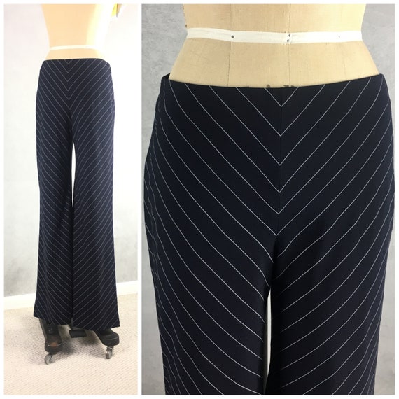 90's Vintage Wide Leg Pinstriped Knit Pants Very … - image 1