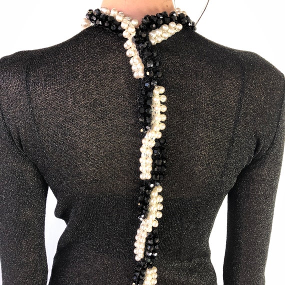 80's French Couture Lurex & Pearls Long Sleeves T… - image 4